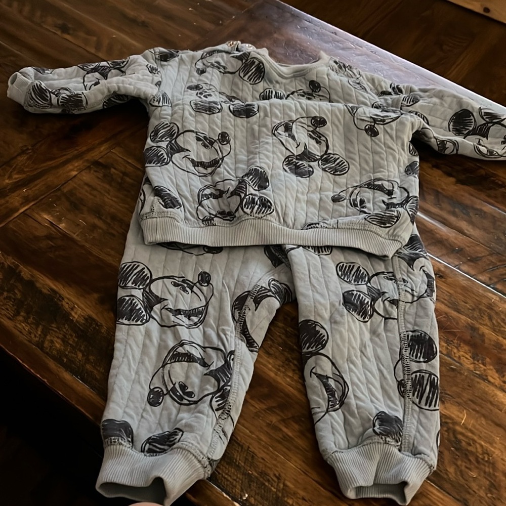 18M Mickey Printed Blue Quilted Sweatsuit